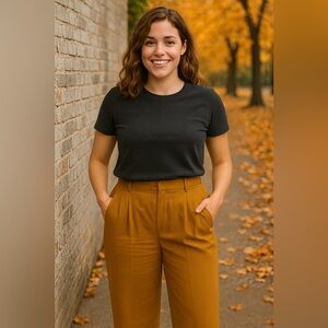 Pleated Linen Slacks Size 14 – Mustard Brown High Waist Trousers Made in USA